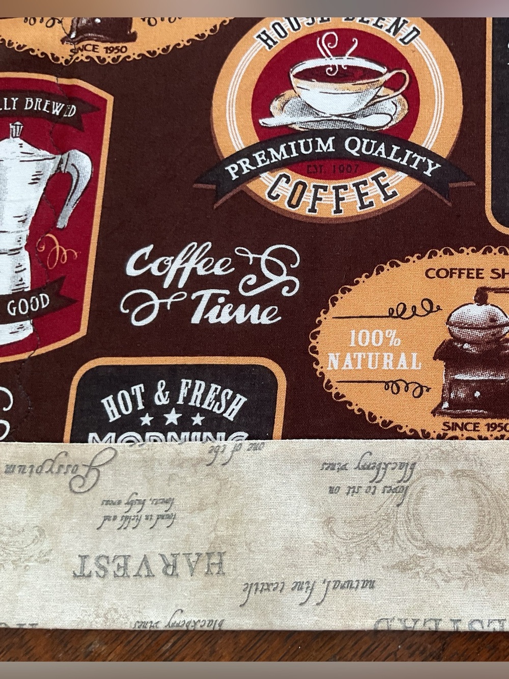 Handmade Reversible Coffee-Themed Table Runner - Picture 3 of 3